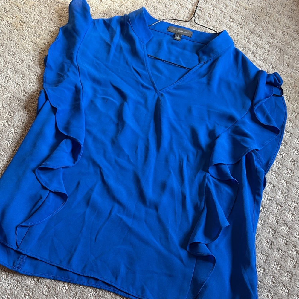 Ann Taylor Vibrant Blue Blouse with Ruffle Detail